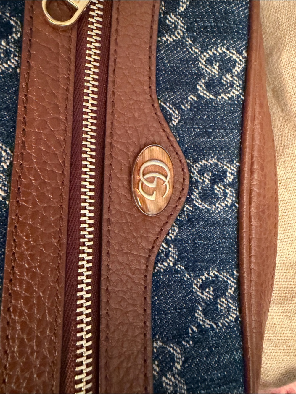 Gucci Blue Denim and Brown Leather Crossbody Bag with Matching Wallet - Picture 2 of 16